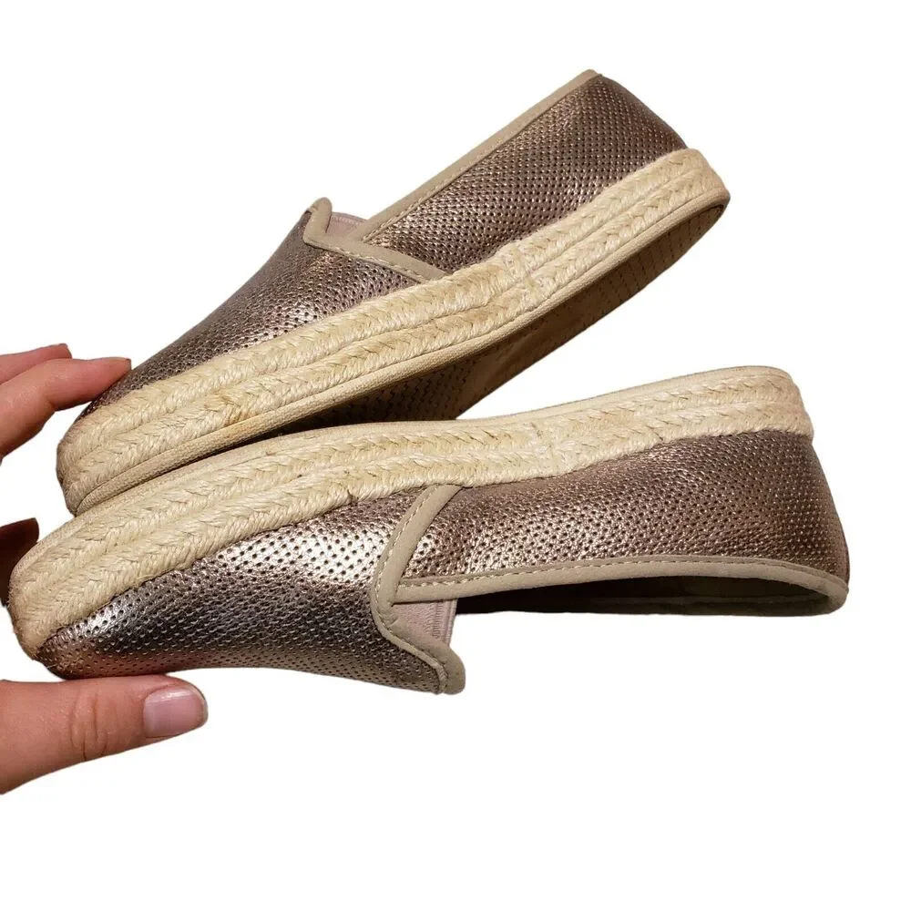 Clarks Women Azella Revere Shoe Size 5 W Loafer Slip On Espadrille Metallic Tan